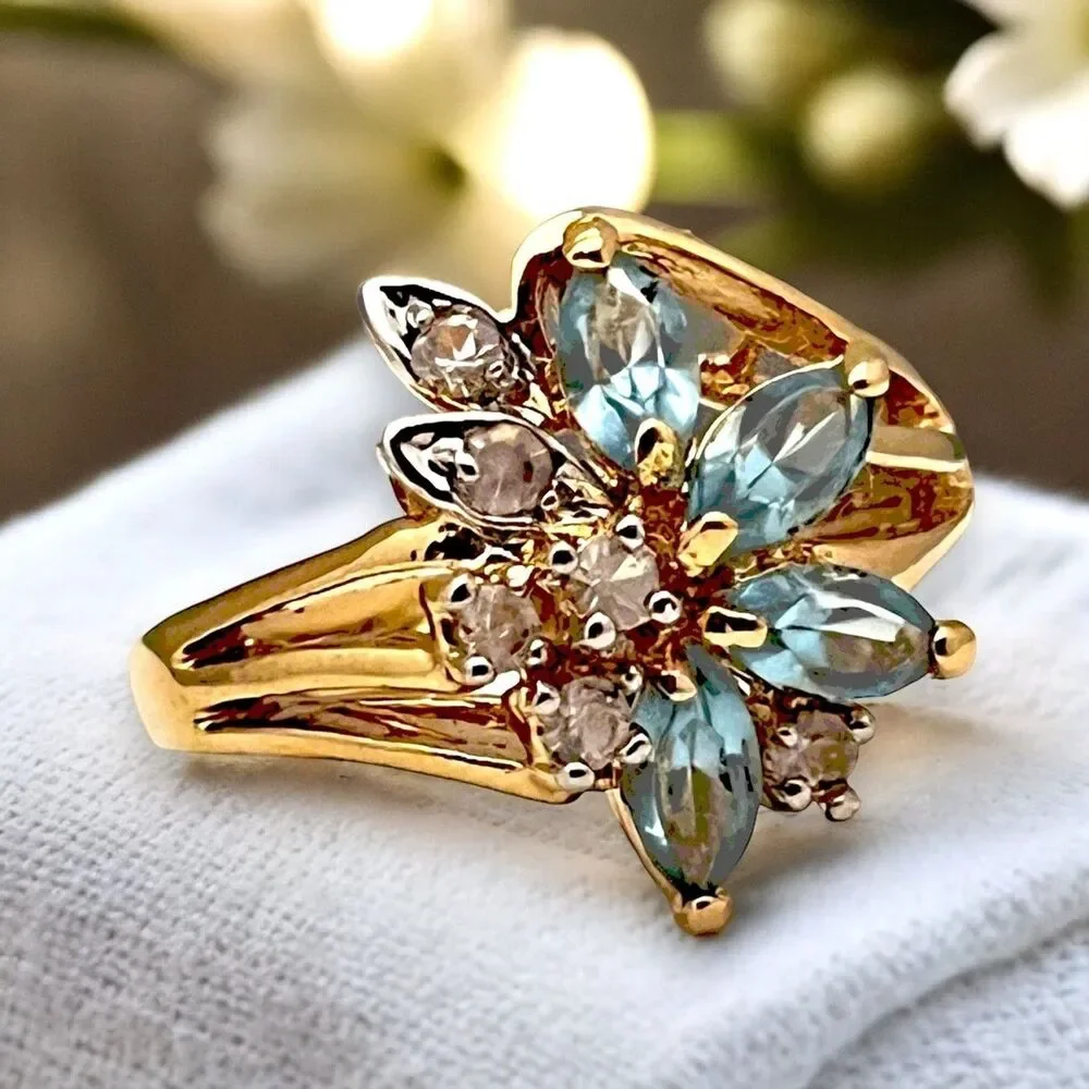 Vintage 1980s Uncas Crystal Cluster Ring Size 9 14KTGE Gold Plate - 14E